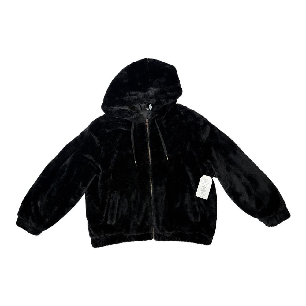 Time & Tru Faux Fur Hoodie Black Size Xl (16-18)